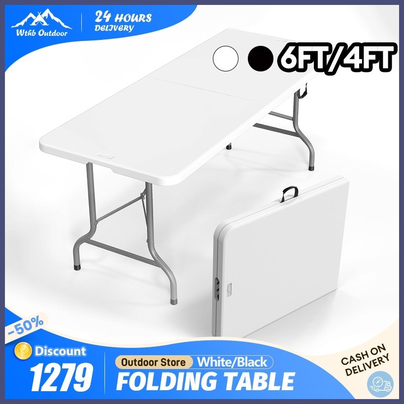 Lead Value Folding Table 6FT Heavy Duty Long Table Outdoor Portable Dining Table Study Table For 10 - Image 3
