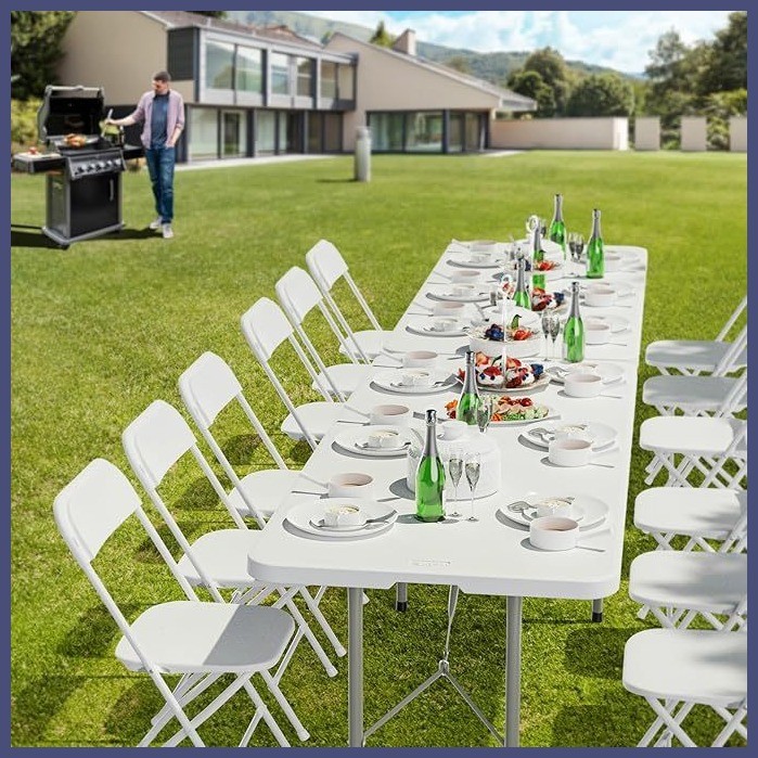 Lead Value Folding Table 6FT Heavy Duty Long Table Outdoor Portable Dining Table Study Table For 10 - Image 2