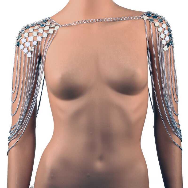 Cross-Border Silver Tassel Sequin Shoulder Chain Festival Accessory Trendy Club Body Chain Neutra