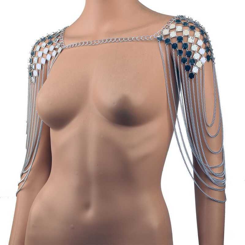 Cross-Border Silver Tassel Sequin Shoulder Chain Festival Accessory Trendy Club Body Chain Neutra - Image 3