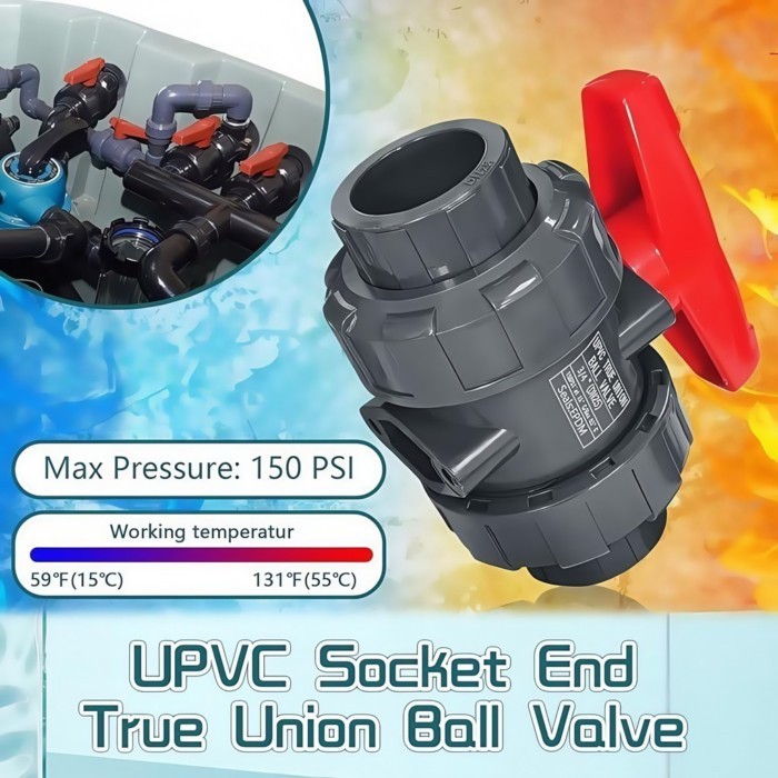 promo discount CODDN40 UPVC Union Ball Valve 1.5 PVC Double Union Valve Swimming Pool Valve - Image 3
