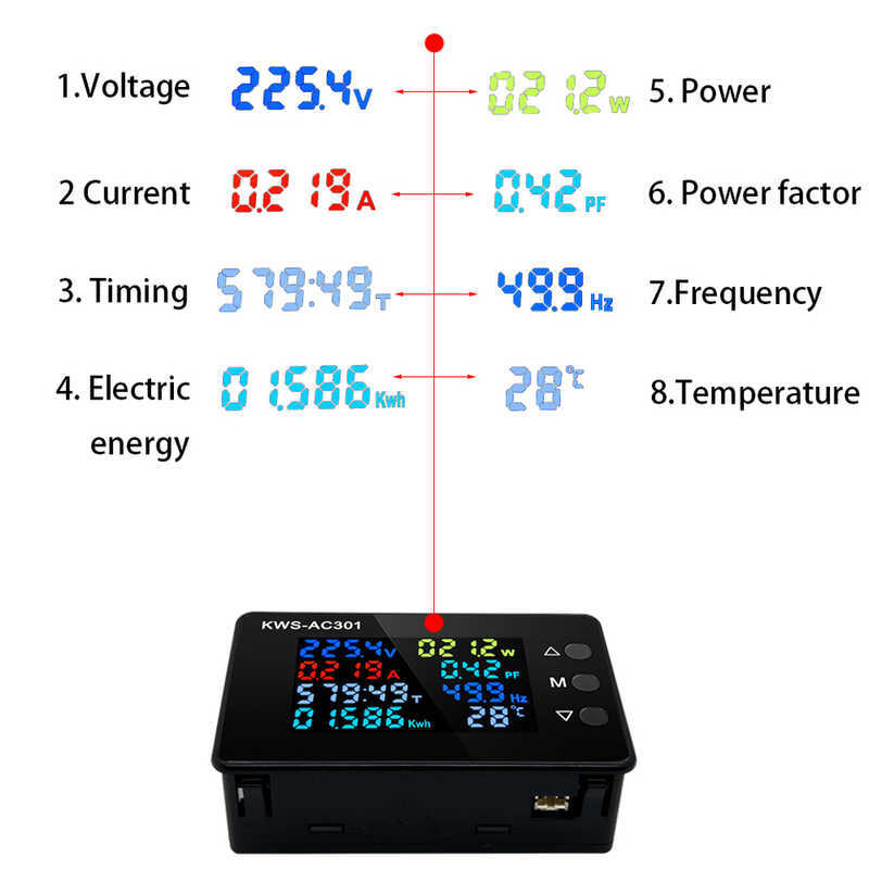 Wattmeter 360 Kws-Ac301 Voltmeter 50-300V Voltage 50-60Hz Power Analyzers LED AC Electricity Met - Image 2