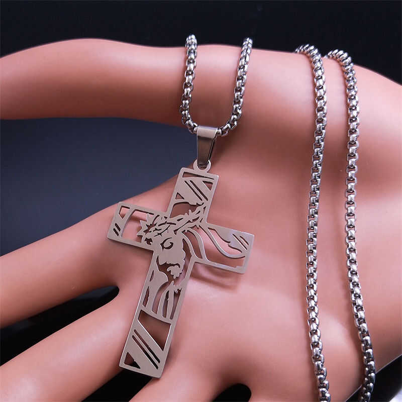 Cross Christ God Jesus Crown Of Thorns Chain Men Stainless Steel Crucifix Necklace Jewelry Colar E7 - Image 5