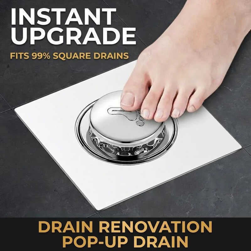 Floor Pop-Up KOVEX Square Anti-Odor Anti-Clog Brass PVC Core Fast Rain 9.8Cm For Bathroom Shower 3