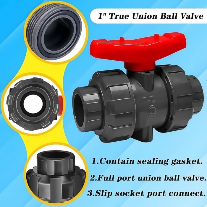 promo discount CODDN40 UPVC Union Ball Valve 1.5 PVC Double Union Valve Swimming Pool Valve - Image 2