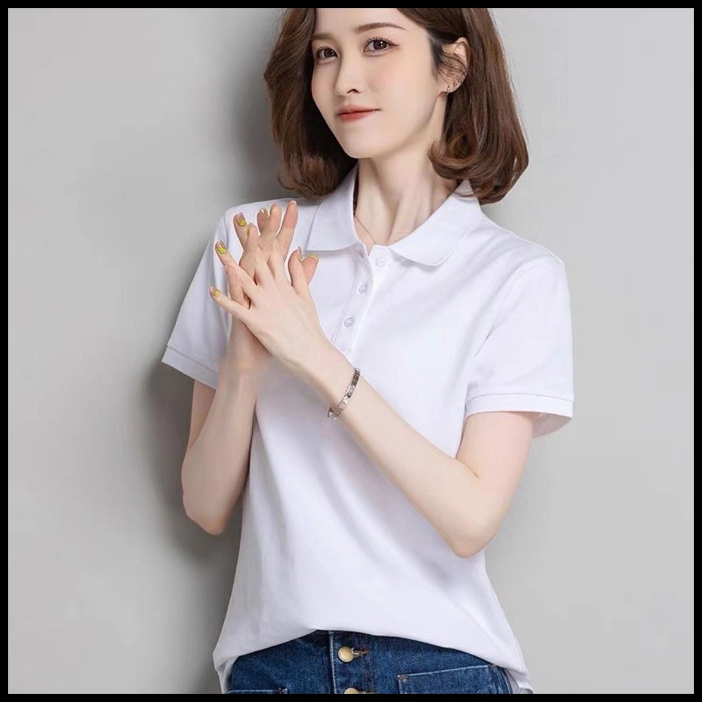 WHITE POLO SHIRT WITH COLLAR FOR WOMEN HONEYCOMB R04 - Image 2