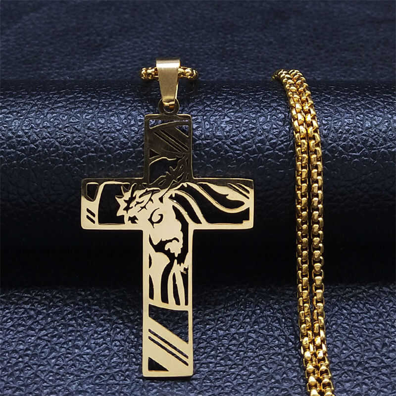 Cross Christ God Jesus Crown Of Thorns Chain Men Stainless Steel Crucifix Necklace Jewelry Colar E7 - Image 3