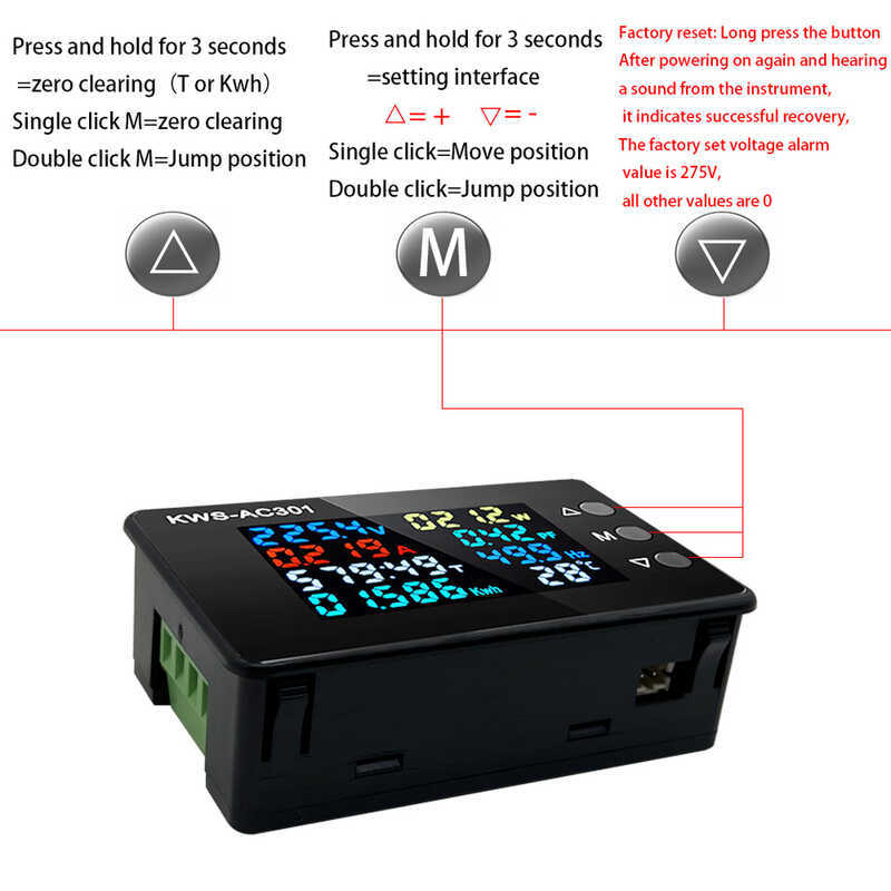 Wattmeter 360 Kws-Ac301 Voltmeter 50-300V Voltage 50-60Hz Power Analyzers LED AC Electricity Met - Image 3