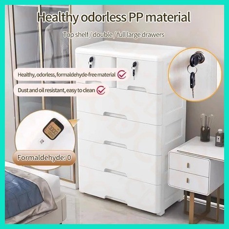 Wide Plastic Drawer Cabinet 3-7 Layers Macaron Color Clothes Organizer with Wheels & Lock COD Pract - Image 5