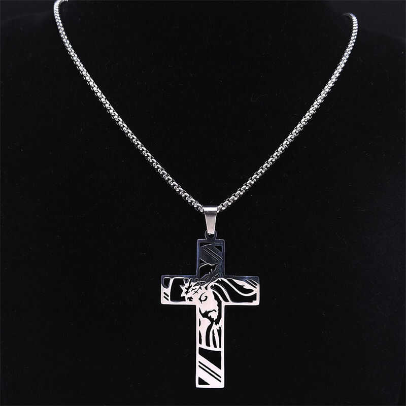 Cross Christ God Jesus Crown Of Thorns Chain Men Stainless Steel Crucifix Necklace Jewelry Colar E7 - Image 2