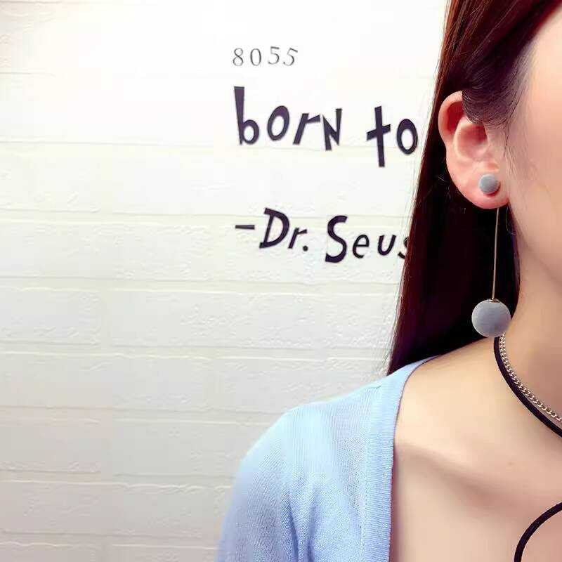 Korean Style Sweet Simple Large and Plush Ball Long Elegant Earrings Pendants Ear Accessories Small - Image 3