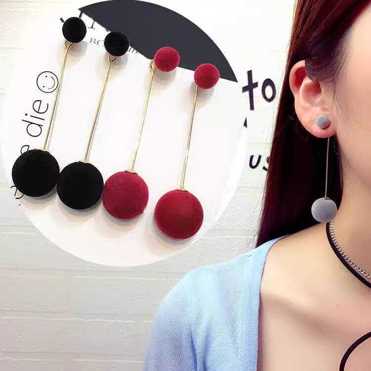 Korean Style Sweet Simple Large and Plush Ball Long Elegant Earrings Pendants Ear Accessories Small