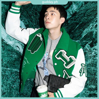 【COD】L0uis Oversized Jacket for Men Autumn New Men Clothing Leather Stitching Baseball Uniform Jacket Jacket