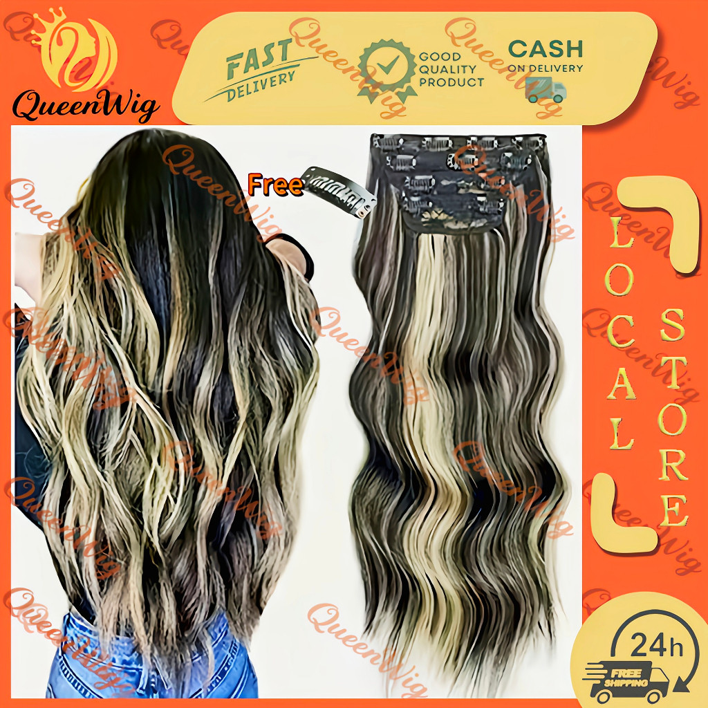 16Clips Hair Extensions Wigs 60CM Card Black Blonde Long Curly Hair Wig Clip hT{for