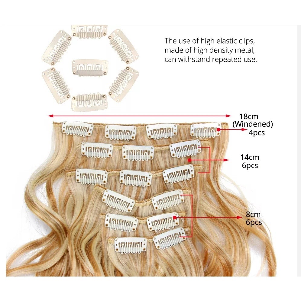 16Clips Hair Extensions Wigs 60CM Card Black Blonde Long Curly Hair Wig Clip hT{for - Image 2