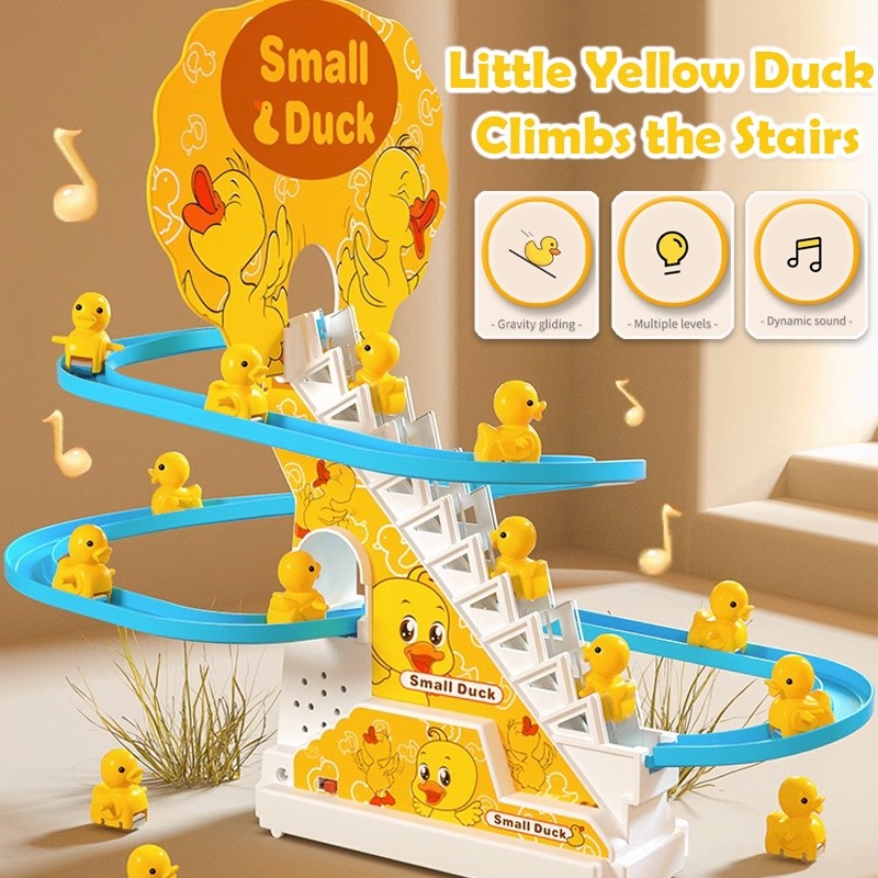 Little Yellow Duck Stair Climbing Track Toy Small Duck Electric Music Slide Toy Cut o or?IW