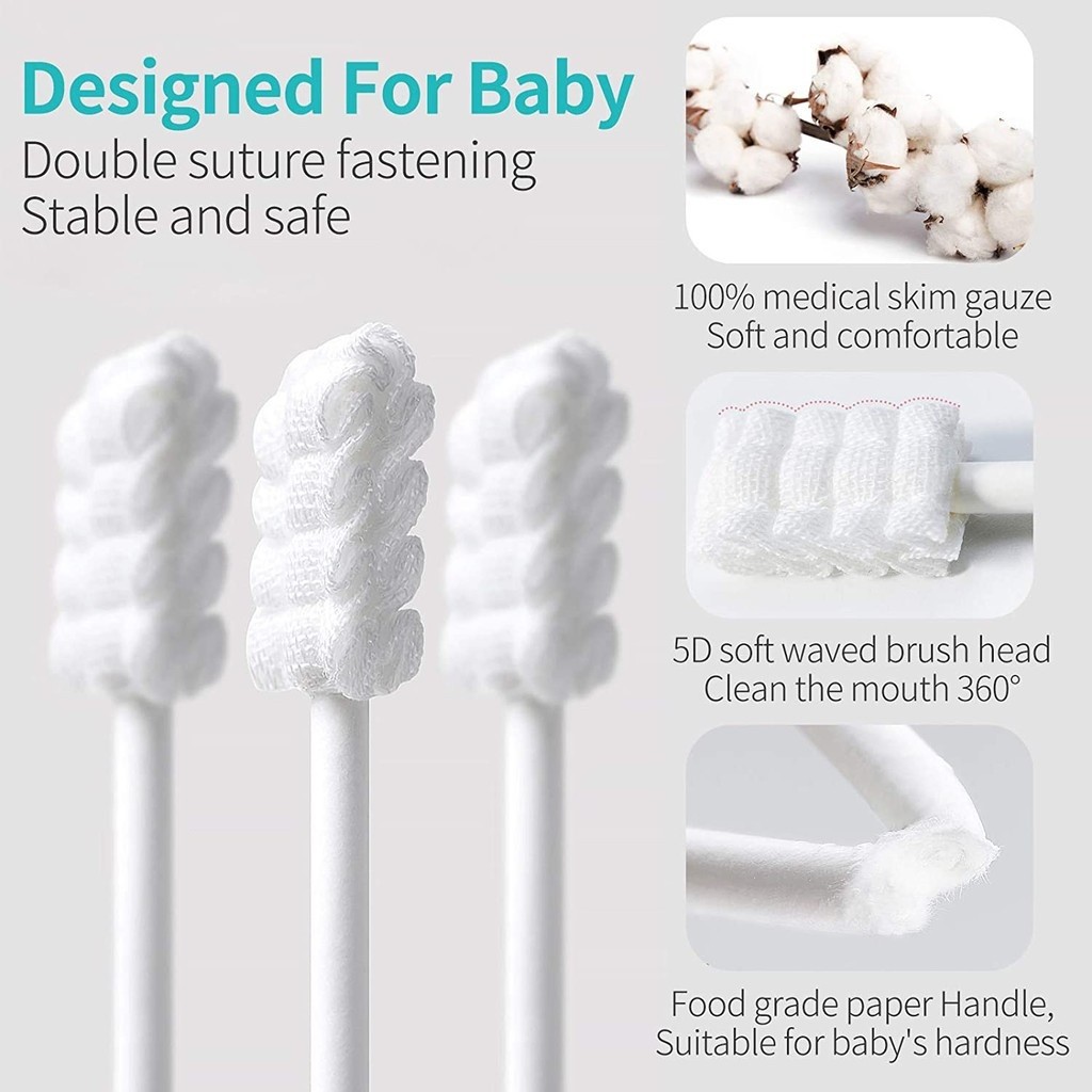 30pcs Medical Baby Oral Tongue Cleaner Cotton Swab Gauze%aDisposabl Toothbrush - Image 4
