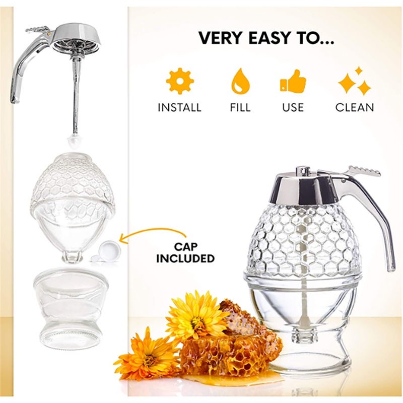200ML Honey Drip Dispenser Transparent Honey Jar Squeeze Bottle Kitchen Juice Container - Image 4