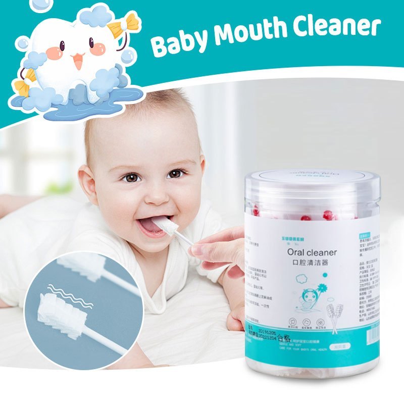 30pcs Medical Baby Oral Tongue Cleaner Cotton Swab Gauze%aDisposabl Toothbrush