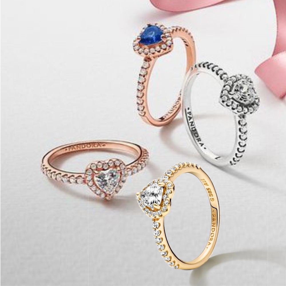 Heart Ring 925 silver women diamond silver rose gold blue ring