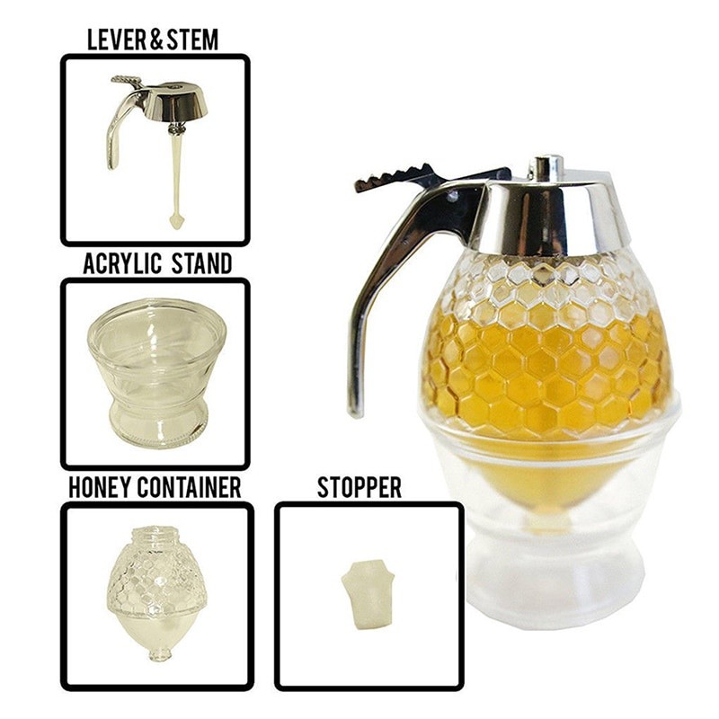 200ML Honey Drip Dispenser Transparent Honey Jar Squeeze Bottle Kitchen Juice Container - Image 3