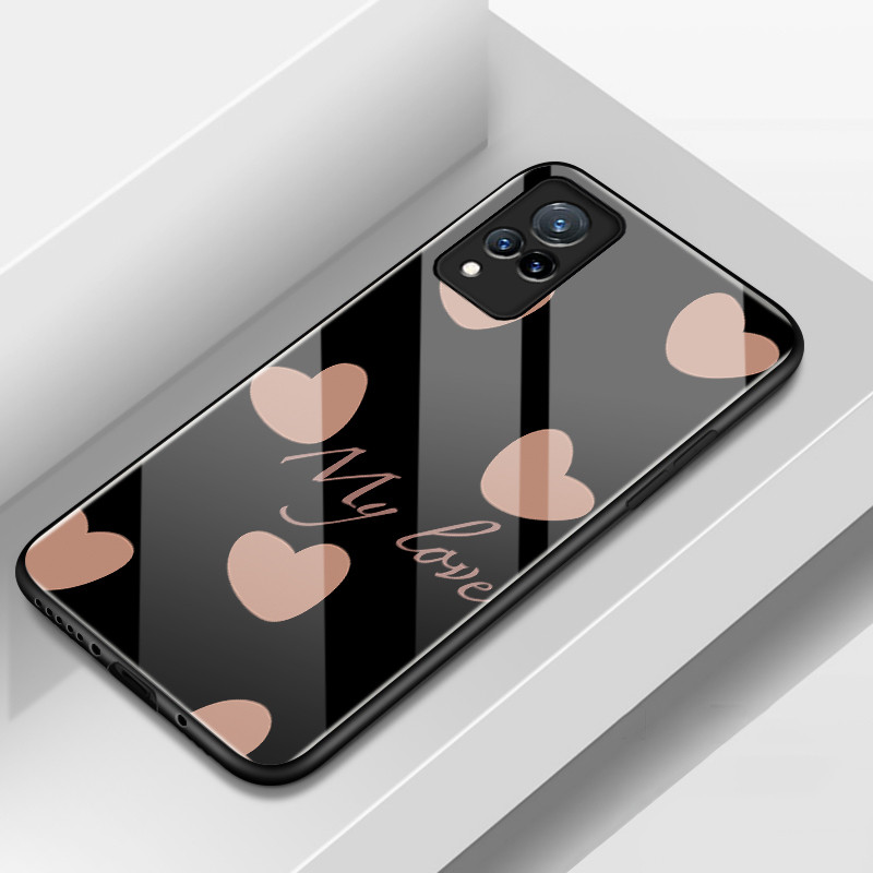 Casing hp For VIVO V21 5G V21s 5G V21 4G V21E 4G Y73 Case Heart Writing Anti-Scratch Tempered Glass Hardcase Silicone Case Camera Protector Kesing Softcase