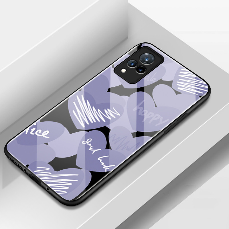 Casing hp For VIVO V21 5G V21s 5G V21 4G V21E 4G Y73 Case Heart Writing Anti-Scratch Tempered Glass Hardcase Silicone Case Camera Protector Kesing Softcase - Image 4