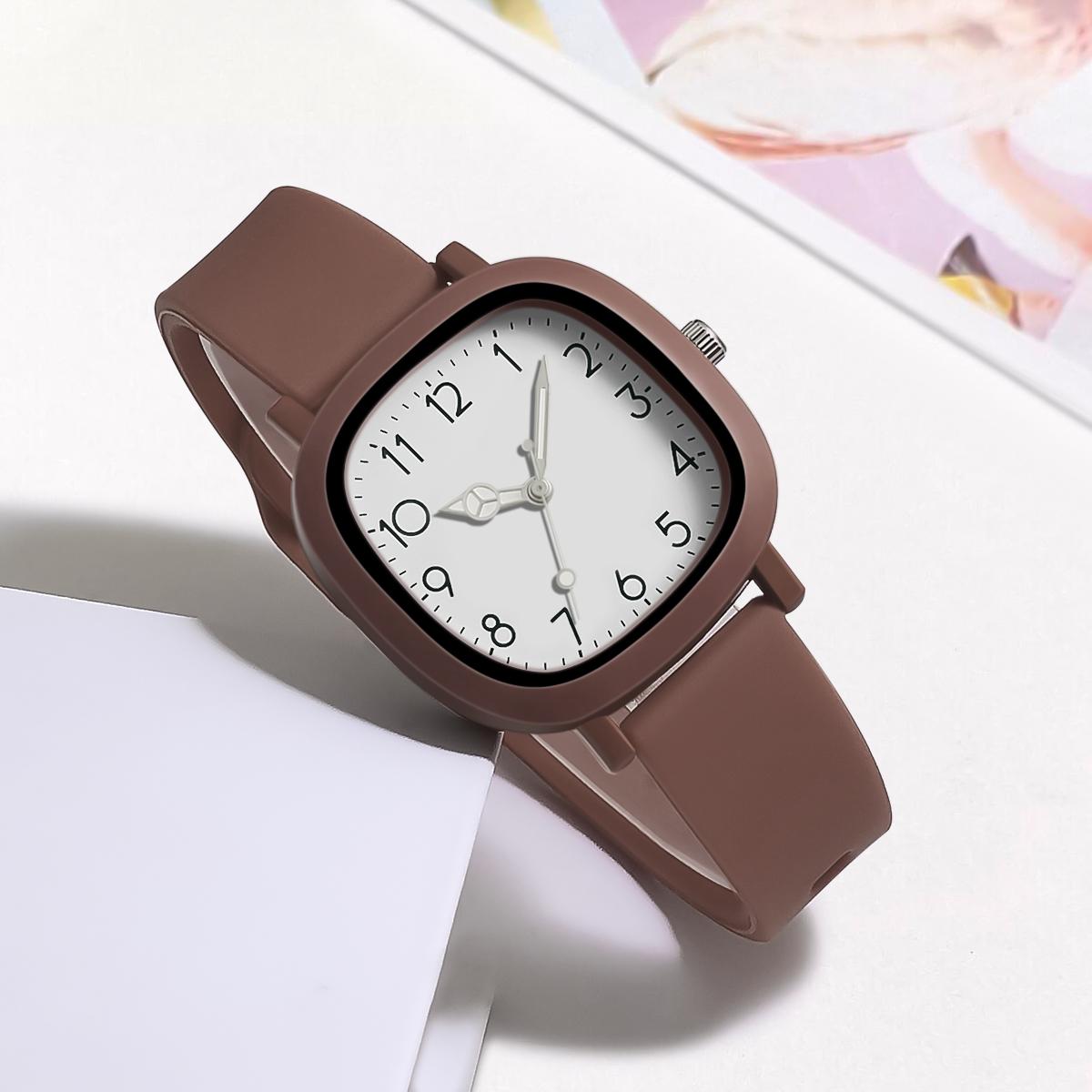 Stylish Square Women's Watch Hands Arabic Numerals Silicone Strap Sporty Dial For Everyday Outdoor Active, For Christmas Gift - Image 5