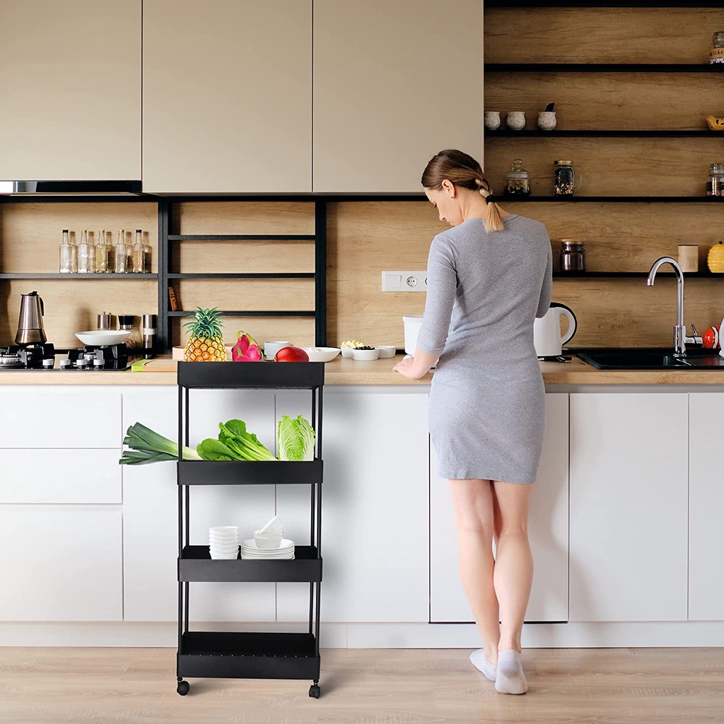 4 Layer Moving Rack Bathroom Organizer rack Kitchen Storage Shelf Wall Trolley cart organizer rack — view 6