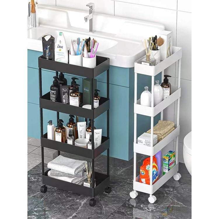 4 Layer Moving Rack Bathroom Organizer rack Kitchen Storage Shelf Wall Trolley cart organizer rack — view 3
