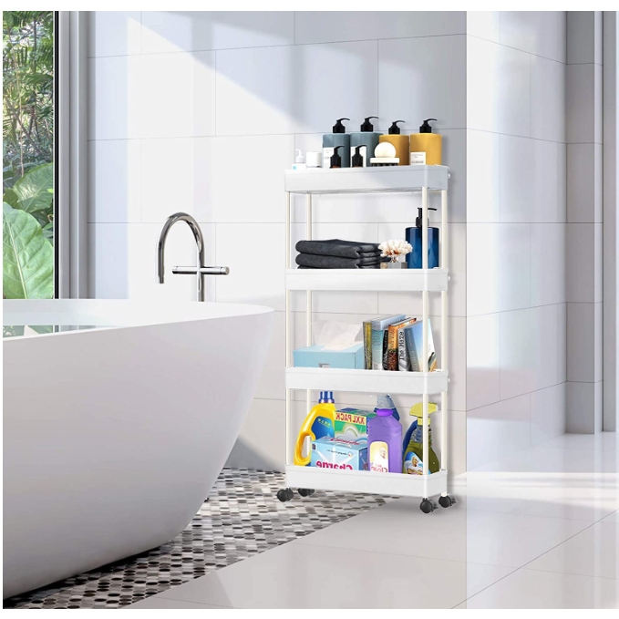 4 Layer Moving Rack Bathroom Organizer rack Kitchen Storage Shelf Wall Trolley cart organizer rack — view 5