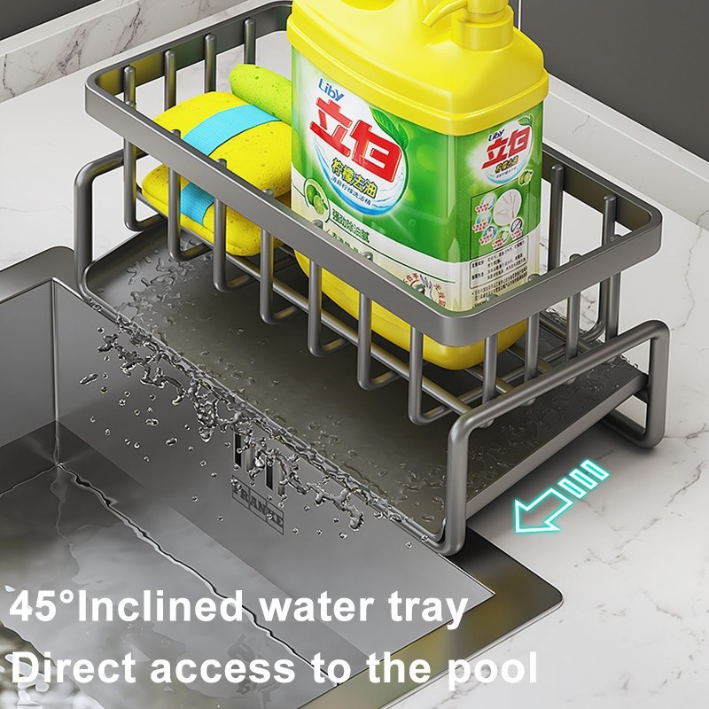 Sponge Drainer Rack With Towel Holder Kitchen Bathroom Sink Organizer Rack Soap Holder Orgaizer — view 2