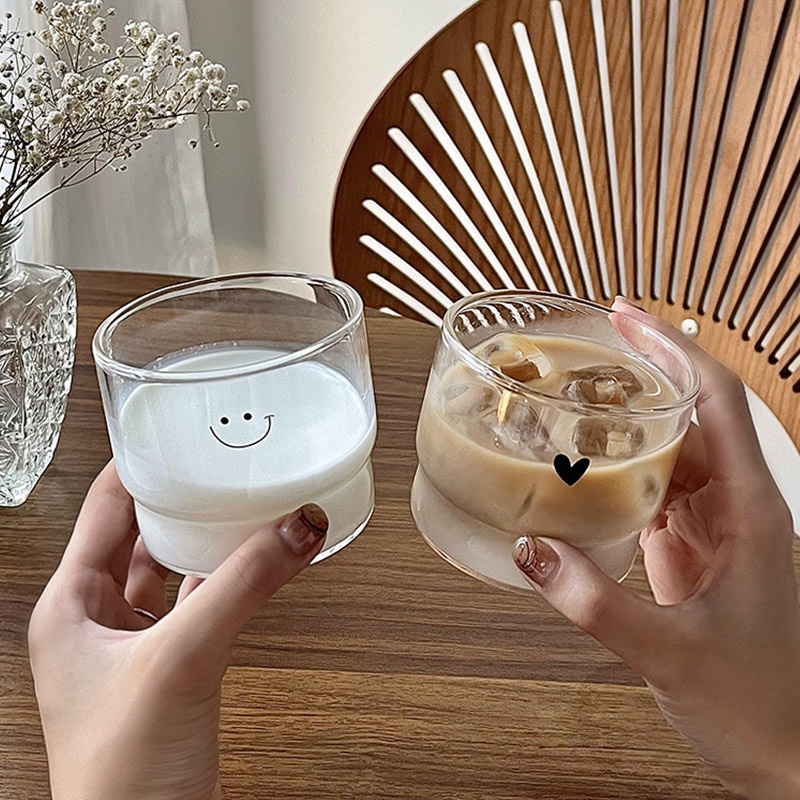 Korea Ins Smiling Face Glass Cup Creative Milk Coffee Mug Yogurt Cup