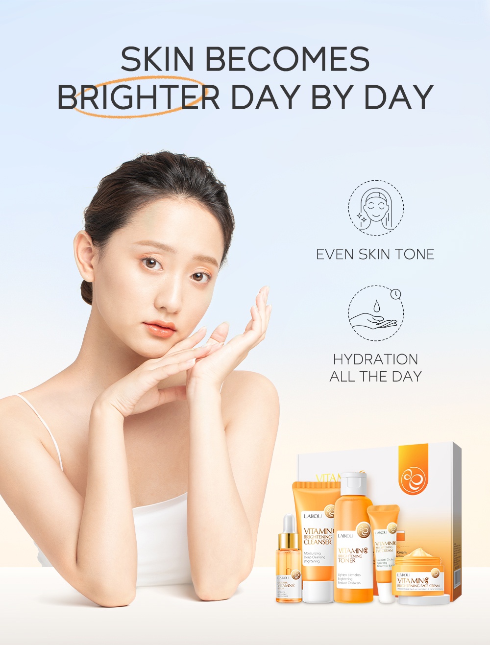 LAIKOU Vitamin C Brightening Skin Care Set Moisturizing Whitening Anti ...