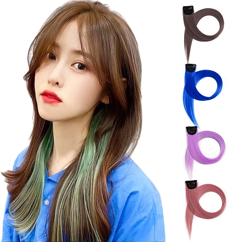 Hanging Ear Dyed Colored Wigs Female Highlights Dyed Long Straight Hair Invisible Wig Hair Accessories