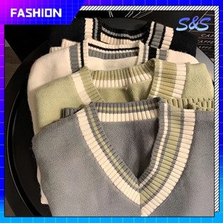 S&S Knitted Vest For Men V Necks Sweater Sleeveless Sweater Plus Size Korean Style Ready Stock