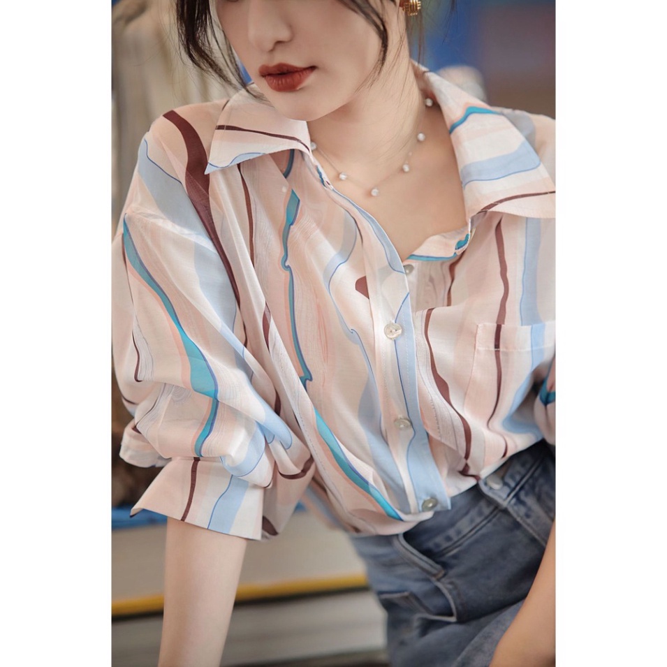 2023 Korean Fashion Loose Plaid Long Sleeve Shirt for Women –