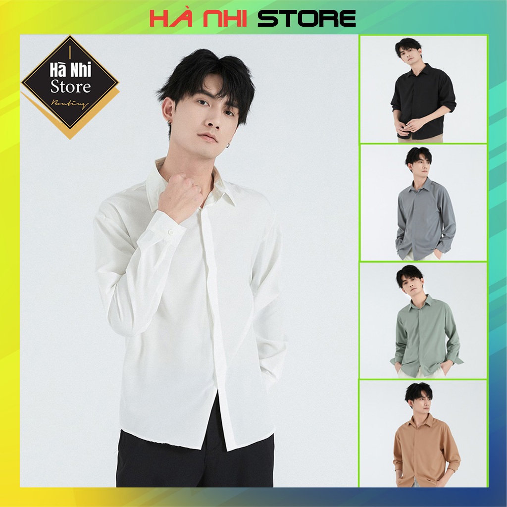 Long-sleeved loose shirt with hidden buttons, modern unisex fashion, Korean style - Ha nhi store