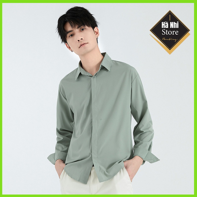 Long-sleeved loose shirt with hidden buttons, modern unisex fashion, Korean style - Ha nhi store - Image 5