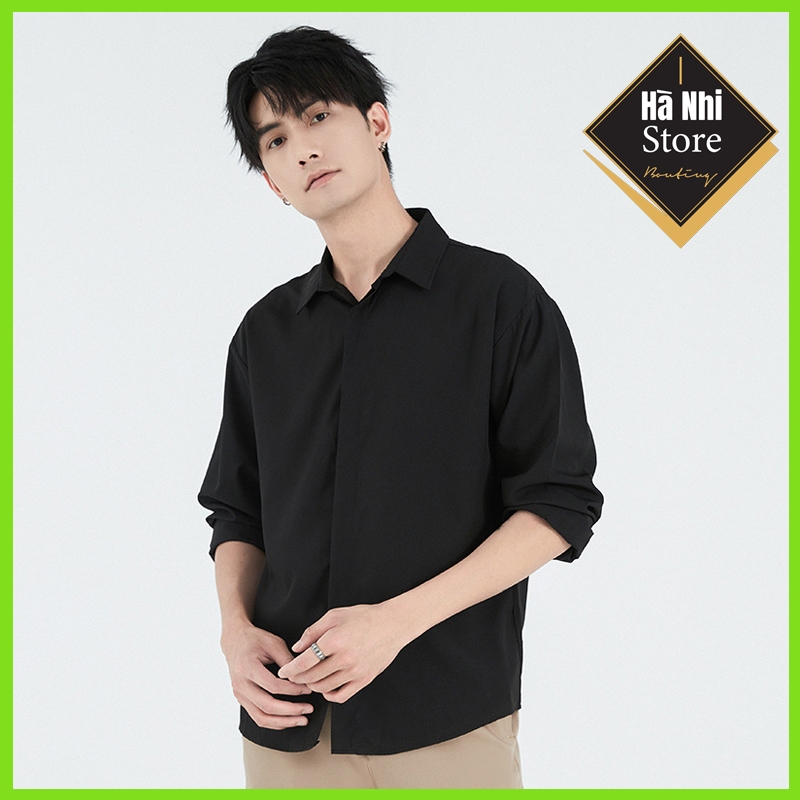 Long-sleeved loose shirt with hidden buttons, modern unisex fashion, Korean style - Ha nhi store - Image 4