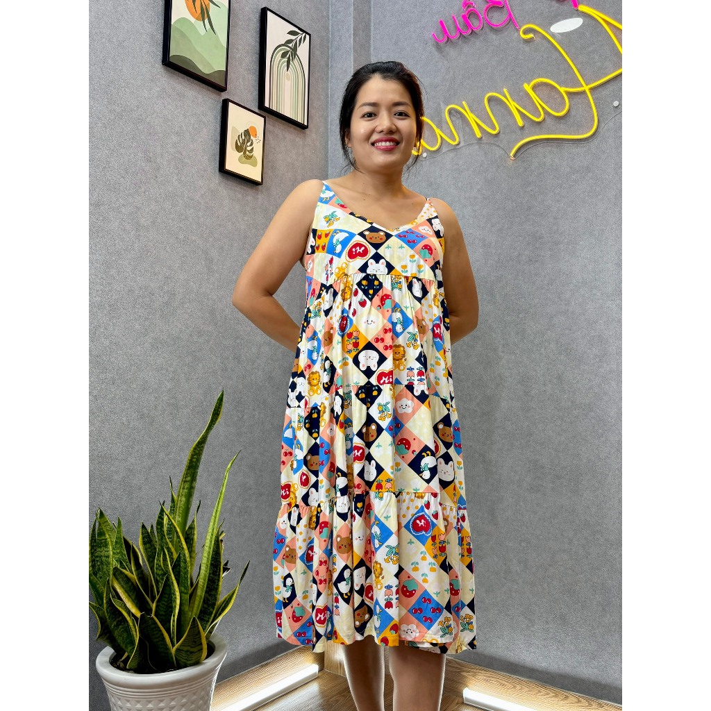 2-strap maternity dress to wear at home, big size up to 100kg, high-quality, airy 2-leather corrugated iron fabric with long adjustable shoulder straps