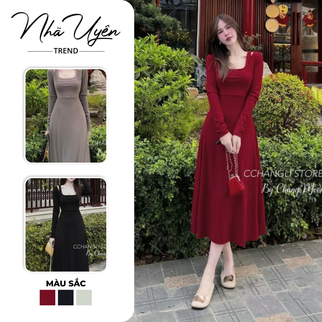 Super hot 3-color square neck elastic bodycon dress, hugging sexy body, gentle, vintage style for girls going out on the street